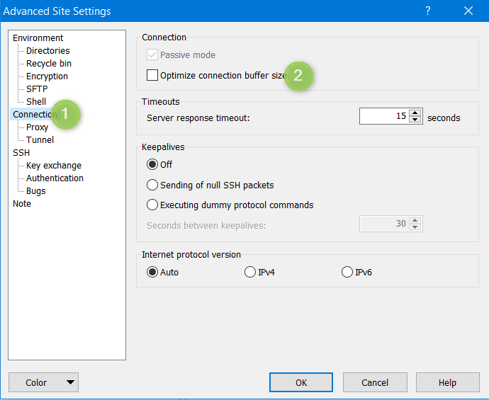 Select connection, then disable optimize connection buffer size